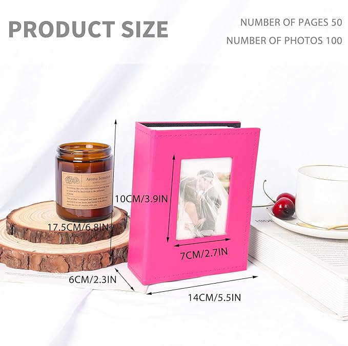 RECUTMS Photo Album 4x6 100 Pockets Leather Cover with Front Window Holds 100 Vertical Picture Book for Wedding Family Baby(Pink)