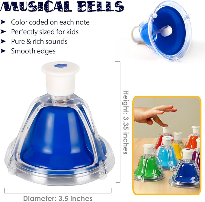MINIARTIS Desk Bells for Kids | Educational Music Toys for Toddlers 8 Notes Colorful Hand Bells Set | Kids Musical Instrument with 15 Songbook | Great Birthday Gift for Children