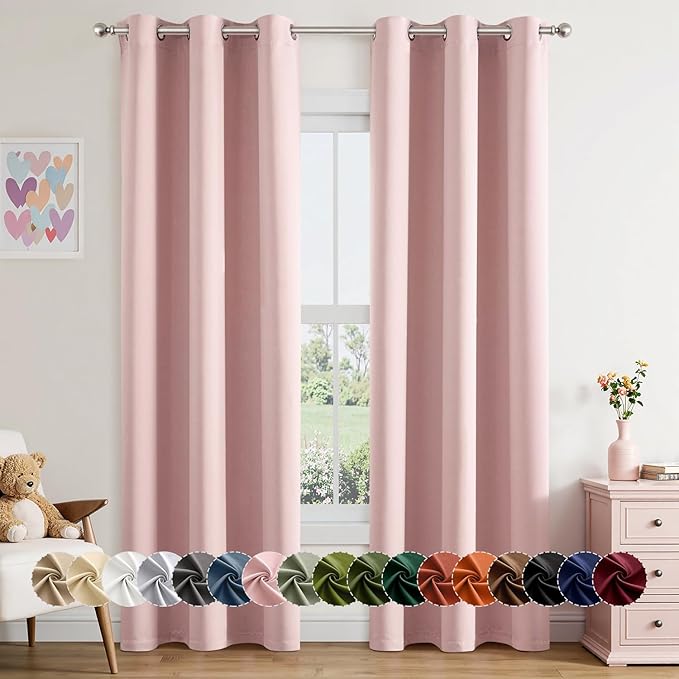 MIULEE Baby Pink Blackout Curtains for Girls Bedroom Living Room 78 Inches Long 2 Panels, Nursery Thermal Insulated Room Darkening Drapes Solid Grommet Top Noise Reducing Window Curtains 40x78 Inch