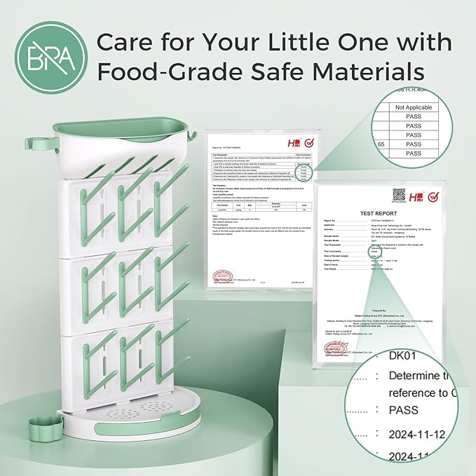 Momcozy DIY Larger Bottle Drying Rack for 18 Bottles, Space Saving Countertop Vertical Rack with Brushes Holder, Detachable Travel Bottle Rack for Baby Accessories & Pump Parts