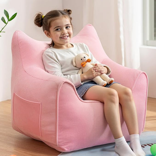 HOMMPA Kids Bean Bag Chair Stuffed Toddler Bean Bag Sofa with Pocket Filler Bean Bag Chair for Kids Boys and Girls Baby Lazy Floor Sofa Chair for Gaming Reading Playing Pink
