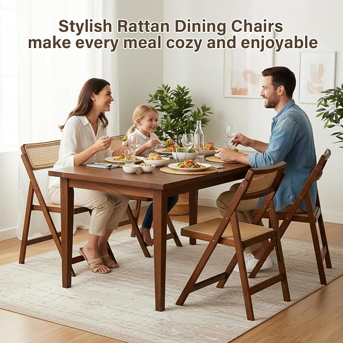 Furlide Rattan Folding Chairs, Modern Mid Century Dining Chairs Set of 2 - Image 6