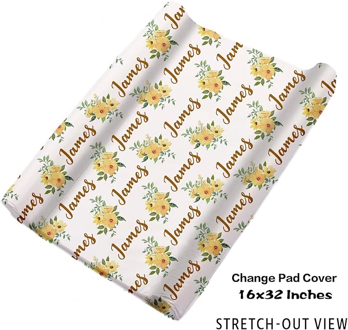 Personalized Baby Crib Bedding Set, 5-Piece Highland Cow Design Baby Crib Sets with Custom Name, Toddler Double Layer Blanket Fitted Sheets Changing Pad Cover Rug Wall Art Set, Charming Nursery Decor