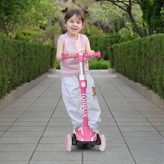 TONBUX Kids Scooter for Age 3-12, Toddler Scooter with 4 Adjustable Heights, Light Up 3-Wheels Scooter, Shock Absorption Design, Lean to Steer, Balance Training Scooter for Kids