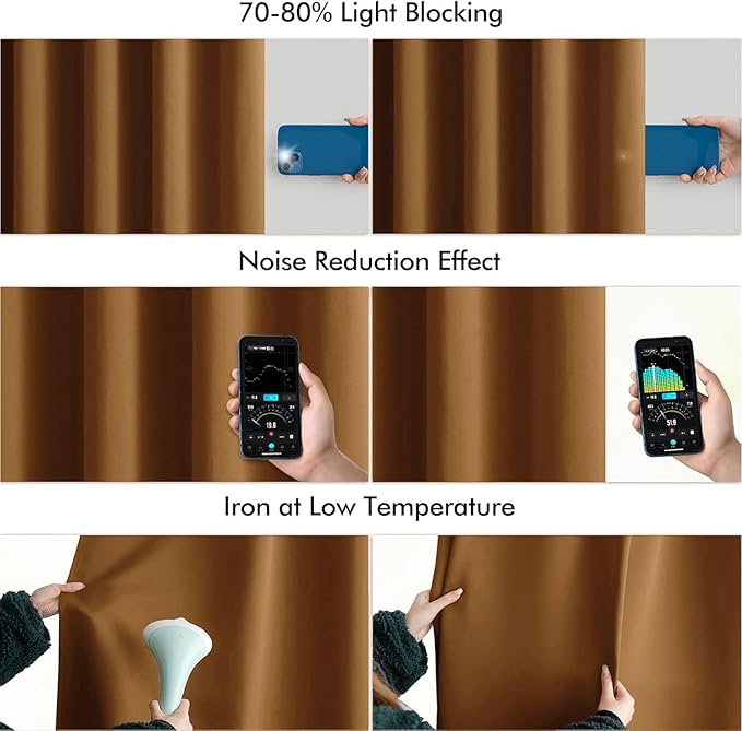 MIULEE Golden Brown Back Tab Blackout Curtains 90 Inches Long 2 Panels Set for Living Room Bedroom Privacy, Rod Pocket/Pinch Pleat Thermal Insulated Room Darkening Pleated Light Blocking Drapes