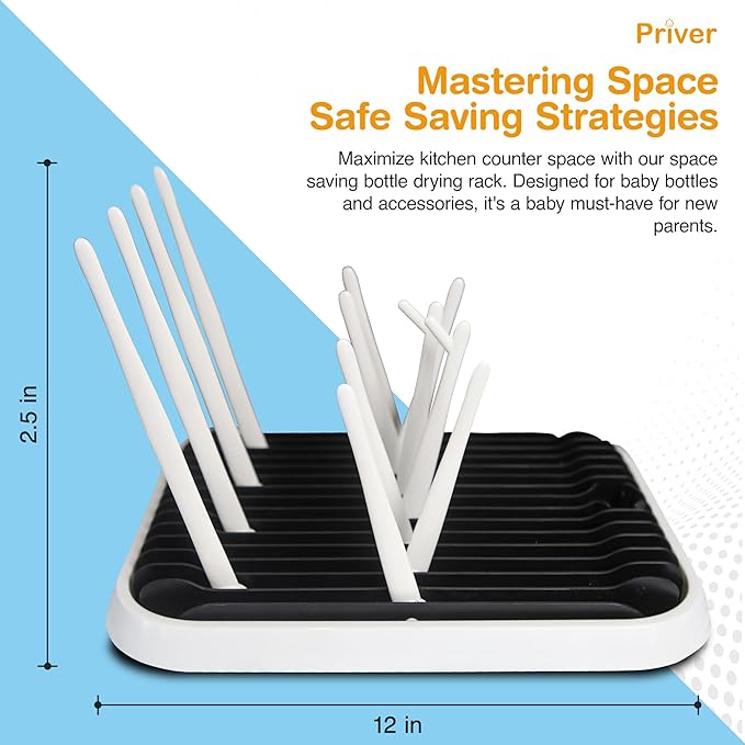 Priver - Baby Bottle Drying Rack with Tray - Space-Saving Drying Rack for Baby Bottles, Cups, Pump Parts - High Capacity Bottle Dryer - Travel Essentials - Newborn Essentials Must-Haves, White