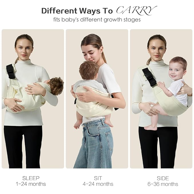 Baby Sling Carrier, Toddler Carrier Sling with Double Safety Buckle and Adjustable Shoulder Strap(7-30lbs), Baby Carriers One Size Fits All, Beige