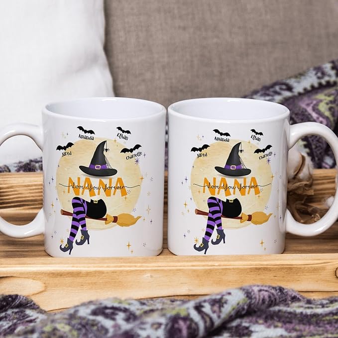 Personalized Witch Mug for Nana - Kids Names, 11 or 15 Oz Coffee Cup - Fall Gift for Her