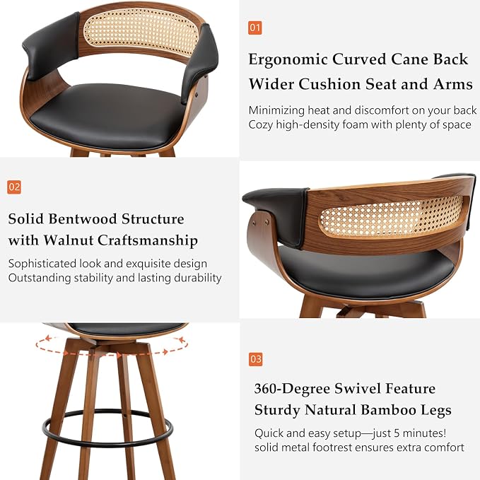 Set of 3 Rattan Swivel Bar Stools - Image 3