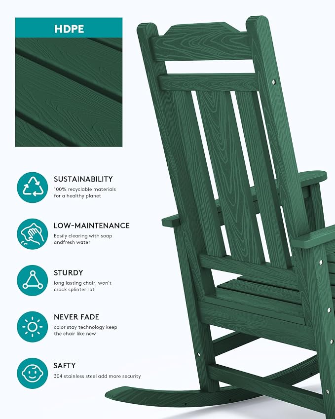SERWALL HDPE Outdoor Rocking Chair Set of 6, Patio Rocking Chairs Set, Rocking - Image 7