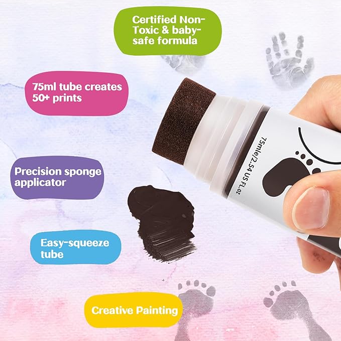 Sortnic 75ml Brown Baby Hand and Footprint Ink Kit, Baby Handprint Footprint Paint for Newborn Keepsake, Dog Cat Paw Print Kit, Washable, Non Toxic Acid-Free, Safe Gentle for Ideal New Mom Gifts