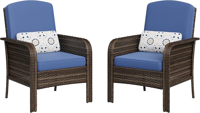 GarveeHome Outdoor Wicker Chairs Set of 2, All-Weather High Back Rattan Patio by GarveeHome