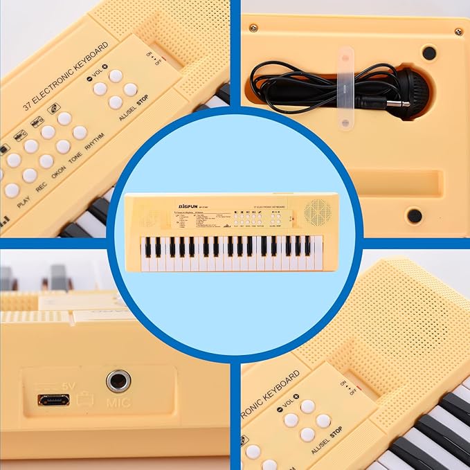 Kids Piano Keyboard, 37 Keys Portable Music Keyboard Early Learning Educational Electronic Music Piano Instrument Toys for 3 4 5 6 Year Old Boys and Girls (Yellow)