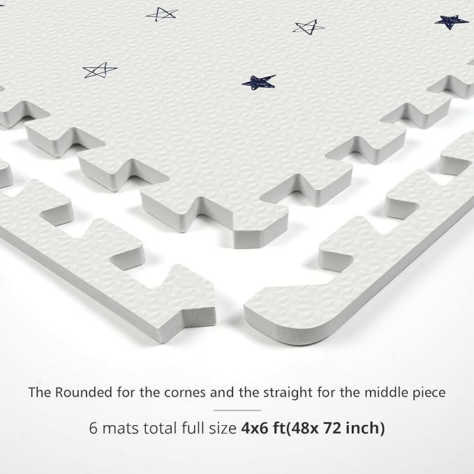 Baby Foam Play Mat, PIGLOG 72x48 Baby Crawling Mat, Floor Mats for Kids for Infants with Interlocking Floor Tiles, Toddler Playmats for Indoor and Outdoor, Easy to Clean Playroom Mats, Star