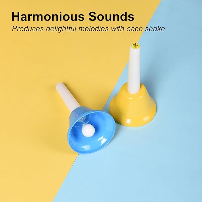 8 Note Hand Bells for Kids Adults, Colorful Merry Handbells Set Musical Instruments