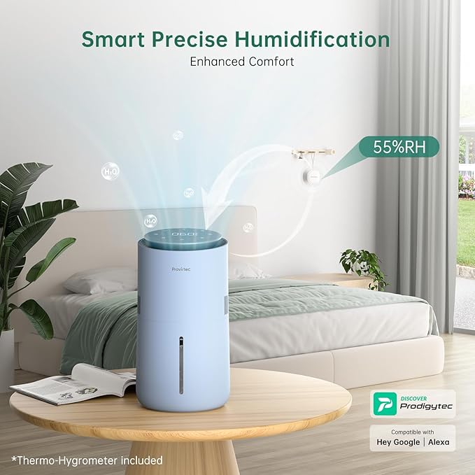 MistFree Smart Humidifier for Bedroom, Evaporative Humidifier No White Dust, Auto Humidity & APP Control, 3L Water Tank Easy to Clean, Sleep Mode, Timing, Humidifiers for Nursery/Baby(Blue)