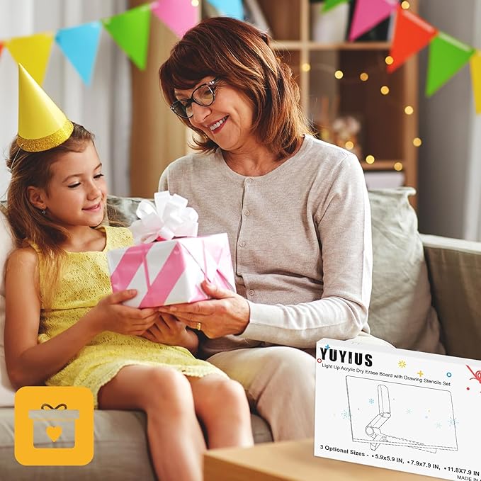 LED Acrylic Message Board, Light Up Acrylic Dry Erase Board 5.9x5.9” with Stand, LED Note Board with Colors for Kids, Glow Memo Message Writing Board with Light, Drawing Stencils Set Included