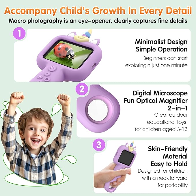 Microscope for Kids - Mini Pocket Kid's Microscope Handheld, 2.4" - 600X FHD Digital Microscope Educational Science Toys, Outdoor Toys for Kids Ages 4-8 8-12, Boys & Girls Christmas Birthday Gifts