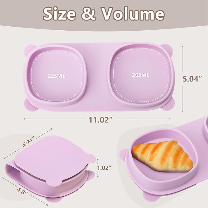 Silicone Foldable Novelty Dinner Plates,Suction Plates for Baby Travel Essential with Forks and Spoons,Microwave & Dishwasher Safe,Purple