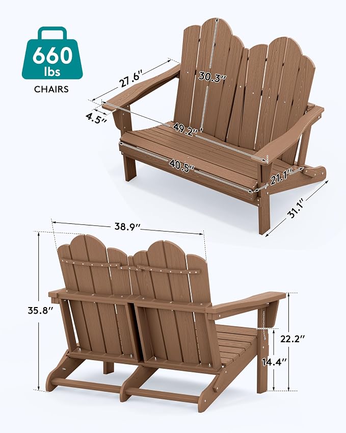 SERWALL 3 Pieces Patio Adirondack Bench Set, 2 Folding Adirondack Bench & 1 - Image 2