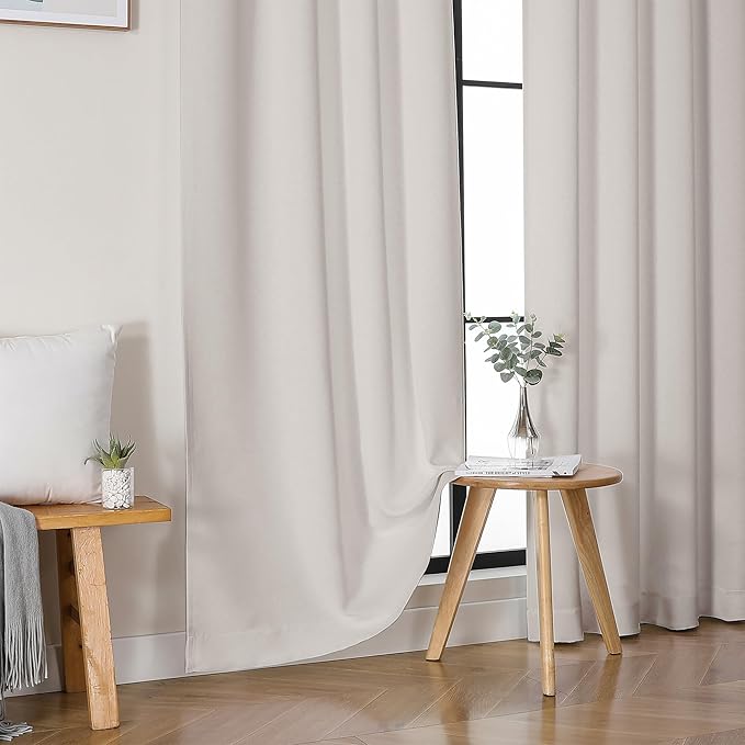 Simplebrand Ava Natural Short Blackout Curtains for Bedroom 54 Inches Long 2 Panels Set, Solid Thermal Insulated, Energy Saving Window Treatment Curtains Blackout Drapes, W40 x L54 Inch, Natural