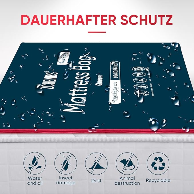 ZCHENBS® – Mattress Bags for Moving and Storage,Mattress Bag with Zippers,5 Mil Ultra-Thick Bed Bag,Waterproof,Anti-Tear,Heavy-Duty Mattress bag (Black, Queen-(1 Pack))