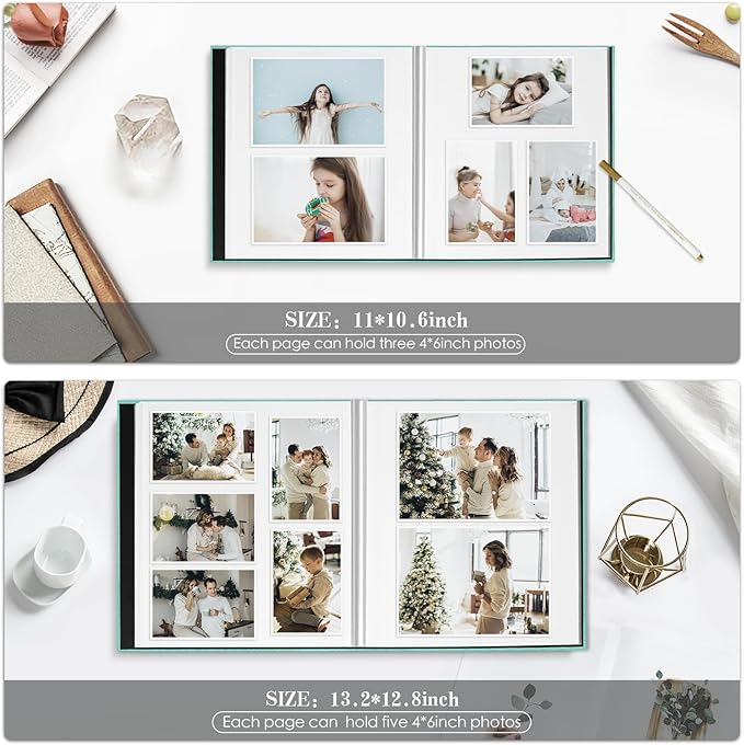 Spbapr Large Photo Album Self Adhesive 3x5 4x6 5x7 8x10 Pictures Magnetic Scrapbook 40 Blank Pages Linen Cover DIY Album with A Metal Pen