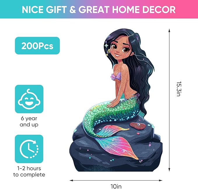 Wooden Puzzle for Adults, Mermaid Wooden Jigsaw Puzzles(15.3 * 23.4in-500pcs), Beautiful Wooden Puzzle with Box Birthday Gifts for Adults and Kids Family Game