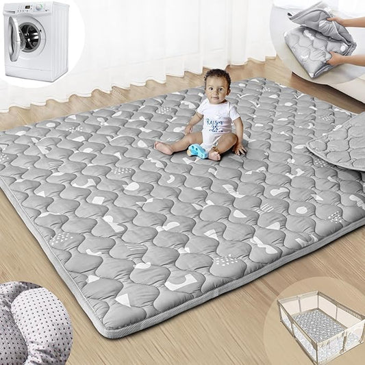 Baby Play Mats for Floor, 71”x59” Upgraded Thickness & Larger Super Soft Playmat for Babies and Toddlers, Foldable Washable, Upgrade Anti-Slip Crawling Mat for Playpen(Boho Gray)