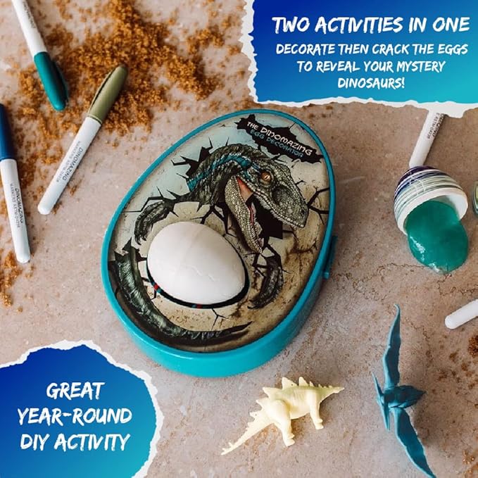 The Eggmazing Egg Decorator The DinoMazing Dinosaur Egg and Year-Round Egg Decorator Kit - Egg Decorating Spinner Arts and Crafts Activity - Includes Mystery Dino Eggs with Non-Toxic Slime and Markers