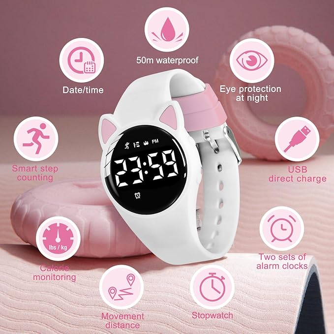Kids Watches for Girls Boys Digital Sport Watch with Step Counter Pedometer Vibration Alarm Clock, No App Waterproof Fitness Tracker Kids Watch Boys Girls Teens Students Ages 5-16