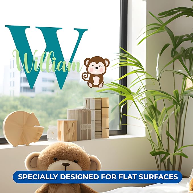 CRYPTONITE Personalized Name Jungle Animals Vinyl Wall Decor I Nursery Wall Decal for Baby Boy & Girl Decoration I Stickers for Kids I Multiple Options for Customization (D. Monkey)