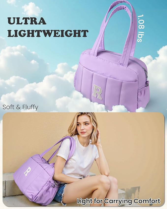 Birthday Gifts for 8 9 10 11 12 13 14 Year Old Girls-Initial Duffle Bag, Carry On Bags for Women，Overnight Bag with Wet Pocket，Lightweight Travel Bags Personalized Gym Tote with Makeup Pouch