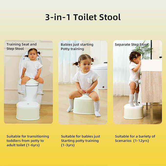 3 in 1 Toddler Potty Training Toilet Seat with Steps Ladder, Foldable Potty Train Chair Adapter for Toddlers Kids Boys Girls, Yellow