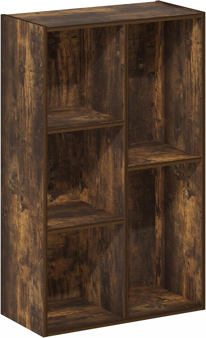 Furinno Luder 5-Cube Open Shelf Bookcase, Bookshelf, Amber Pine