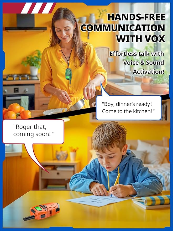 Walkie Talkies for Kids Rechargeable, Long Range 2 Way Radio, Outdoor Camping Games Toy Birthday Xmas Gift for Boys Age 7-12, 2 Pack