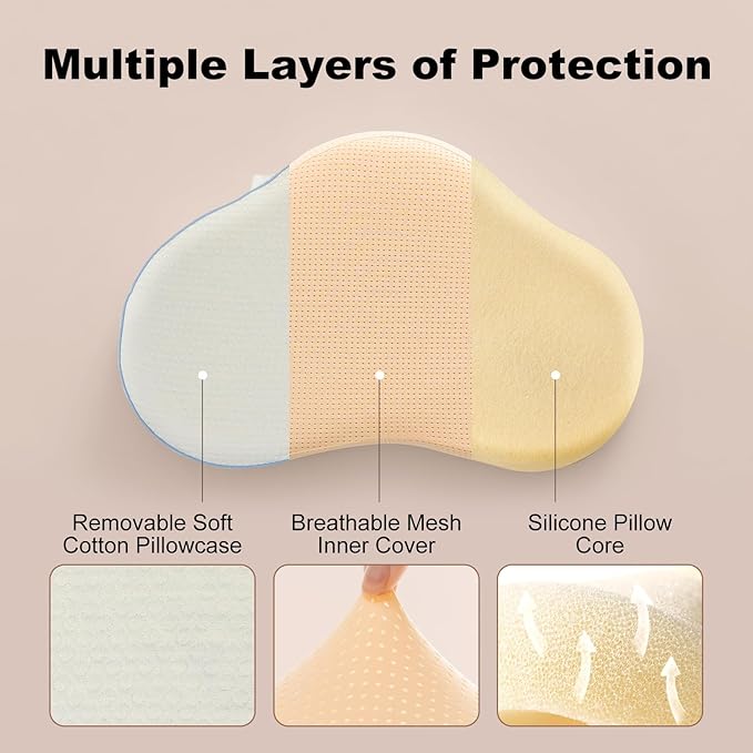 Reidio 1pc Toddler Silicone Pillow Breathable Toddler Pillow with Removable Cotton Pillowcase Kids Pillows for Sleeping Machine Washable (Rose, H1)