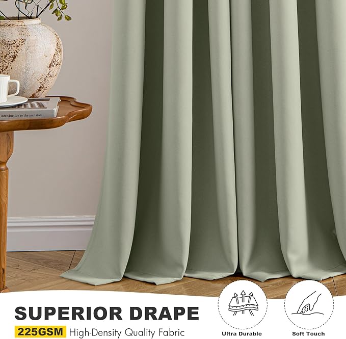 MIULEE Sage Green Blackout Curtains - Thermal Insulated Bedroom Curtains Room Darkening Drapes for Living Room Kitchen Grommet Top Light Blocking Window Treatment, 40 x 54 Inches Long, 2 Panels