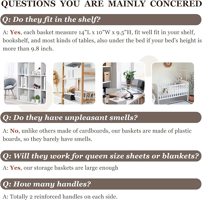 Criusia Closet Organizers and Storage Baskets - 6 Pack Shelf Organizer Bins with Handles - Clothes Storage Bins for Bedroom Nursery Home Closet Organization - Blanket Toy Storage Organizer