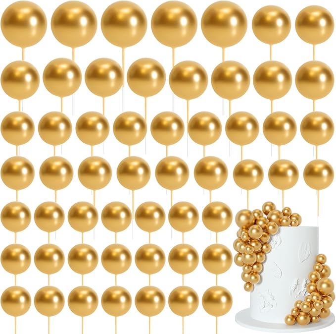 75 Pieces Gold Cake Balls Topper Decorations Foam Cupcake Topper Mini Balloon Cake Topper Balls Cake Picks for Cake Deco Birthday Party Wedding