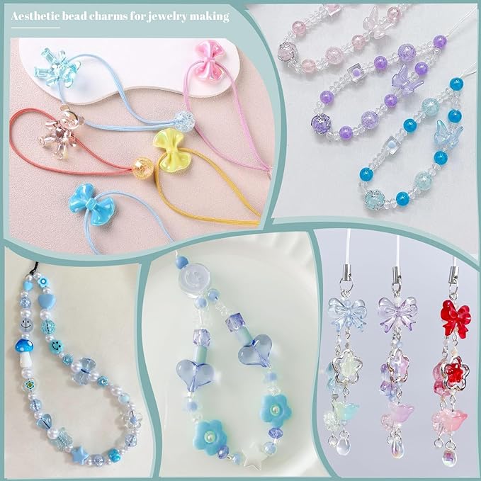 Assorted 180-240PCS Acrylic Beads for Bracelet Making, Flower Bow Butterfly Candy GummyBear Aesthetic Bracelet Charms,Cute Beads for Jewelry Making DIY Necklace Keychain Phone Charm