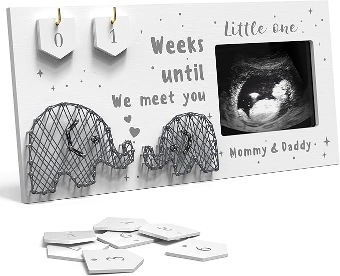Baby Sonogram Picture Frame w/ Baby Countdown Weeks - Standard 4x3 Ultrasound Photo - Pregnancy Announcements Ideas - Gender Reveal - New Mom Expecting Parents Keepsake