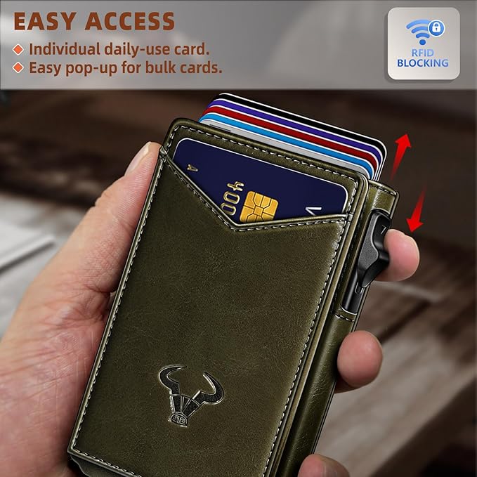 BULLIANT Men Wallet,Money Clip Wallet Slim For Gift Men 9Cards-Metal Credit Card Case in Magnetic Leather Flip