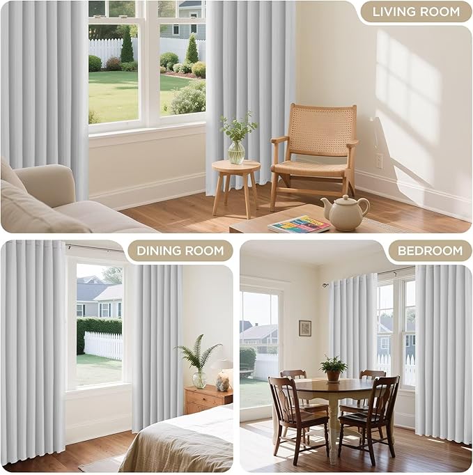 Joydeco 84 Inch 60% Blackout White Curtains 2 Panels,Elegant Soft Sheer Curtains for Bedroom,Thermal Insulated Black Out Drapes for Living Room,Rod Pocket Back Tab Drapes(W52 x L84 Inch,Greyish White)