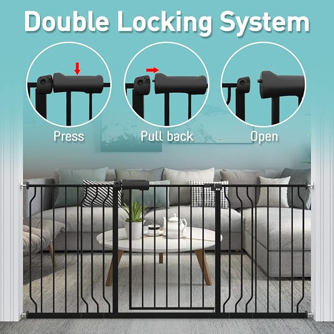 WAOWAO Baby Gate 33.86-38.58" Extra Wide Pressure Mounted Walk Through Swing Auto Close Safety Black Metal Toddler Kids Child Dog Pet Puppy for Stairs,Doorways,Kitchen