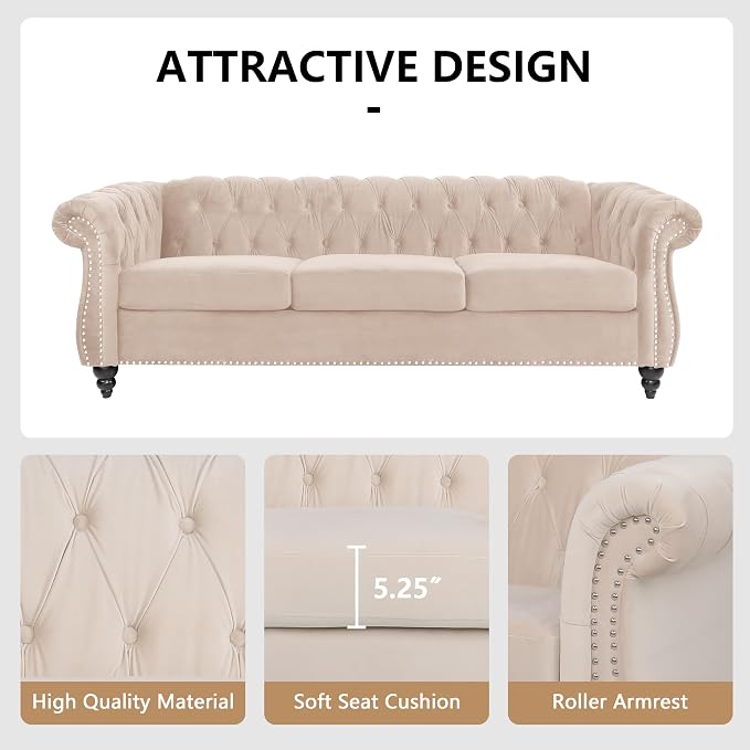 QHITTY 2 Piece Living Room Set, Sectional Chesterfield Sofa Chair Contemporary - Image 4
