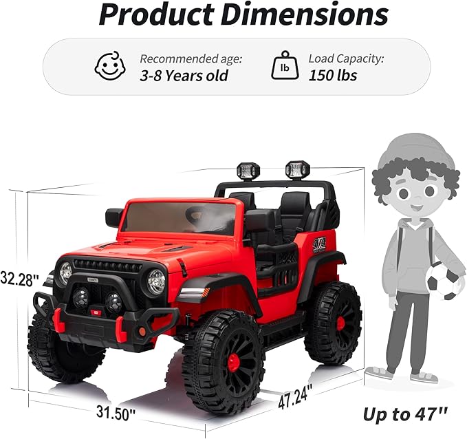 2 Seater Ride on Toy Car for Kids, 24V 4WD Ride-on Truck Kids Electric Car with Remote Control, 4x200W Motors - Red