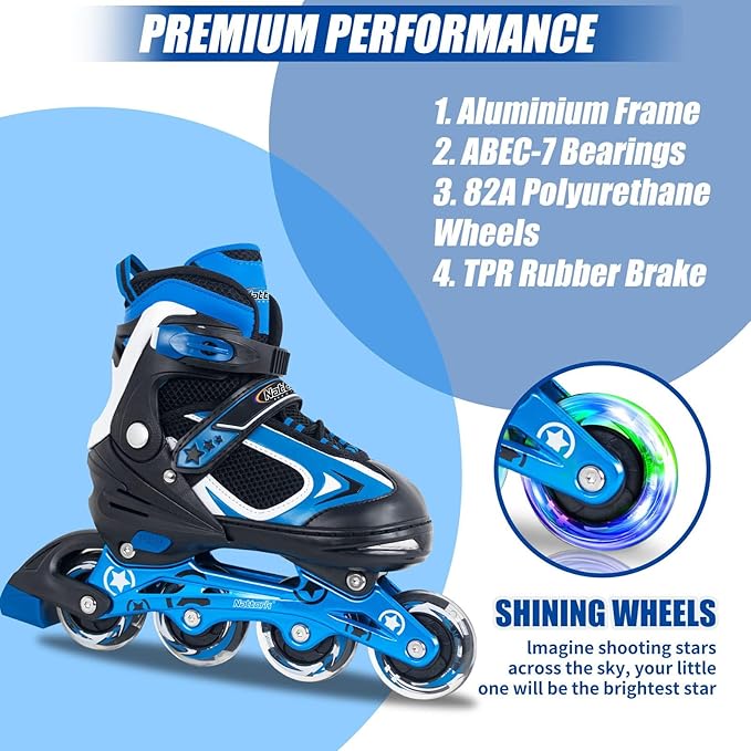 Nattork Blade Roller Skates for Boys with Light Up Wheel, Outdoor & Indoor Illuminating Black Inline Skates for Boys Little Kids Toddler Ages 5-8 4 5 6, Beginners