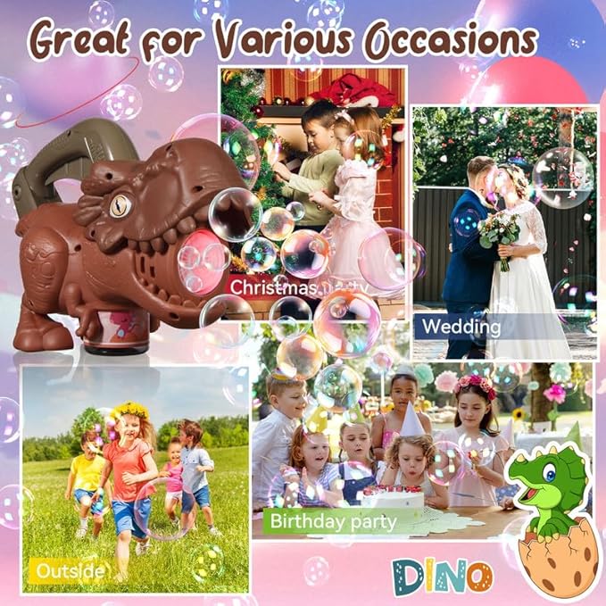 Dinosaur Bubble Machine with Colorful Lighting for Kids Automatic Handheld Dinosaur Bubble Toy 20000+ Big Bubbles Per Minute Bubbles Toy for Outdoor Parties Yard Fun Kids Gift Tyrannosaurus Green