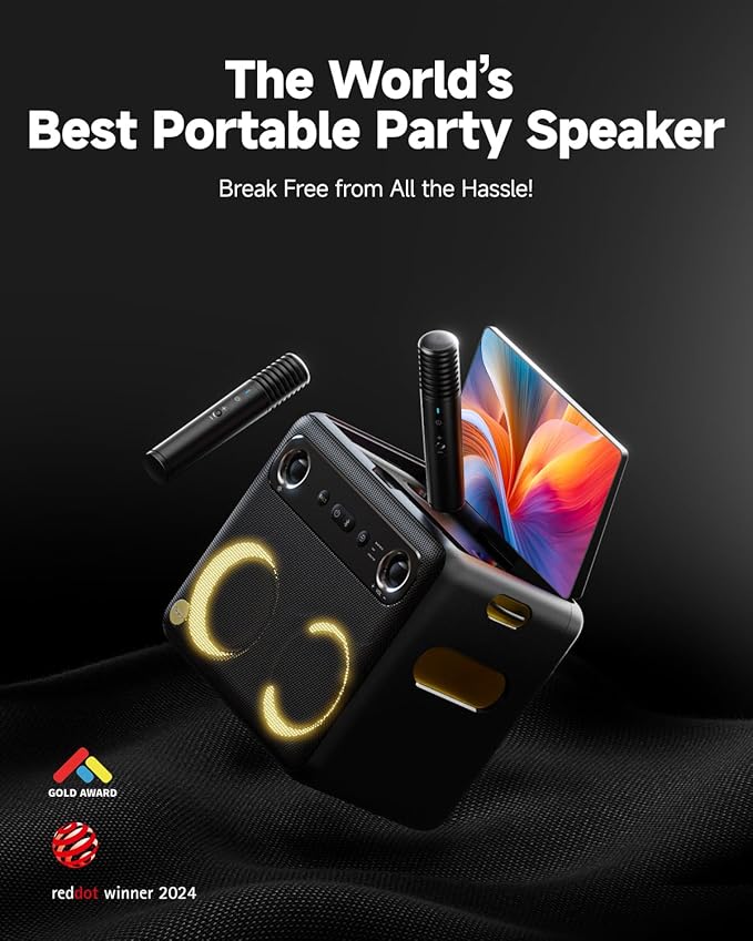 Smart Karaoke Machine for Adults - with Lyrics Display, 64GB Karaoke Tablet, 2 Wireless Mics, Professional Karaoke System, 300W Peak Power, 4 DJ Lights, Karaoke Speaker for Any Occasion